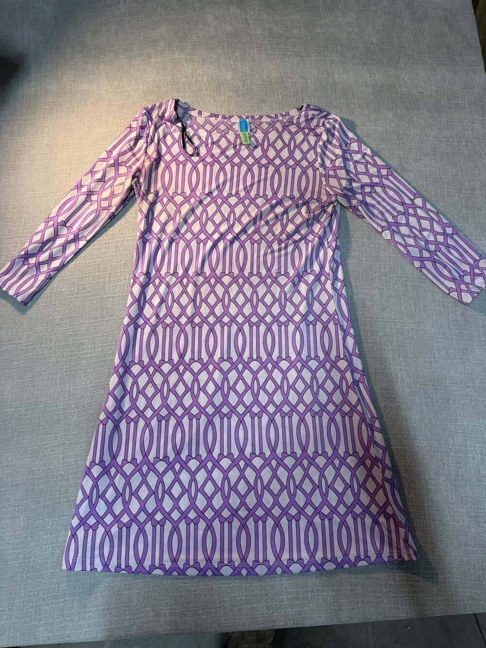 Touch Express Geometric Print Three-Quarter Sleeve Shift Dress